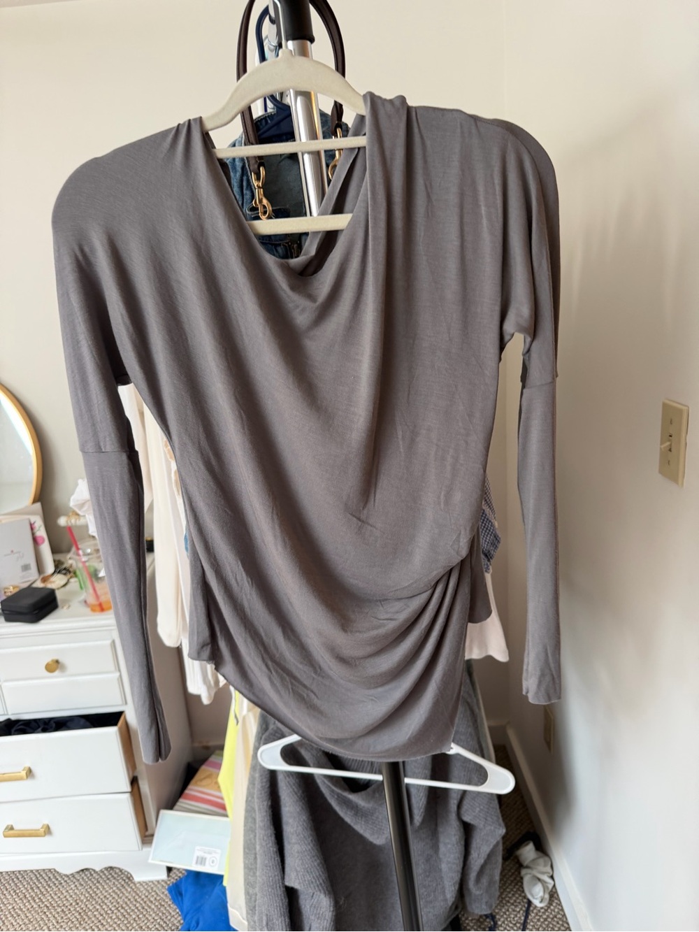 Joah Brown Draped Long-Sleeve Top — Gray